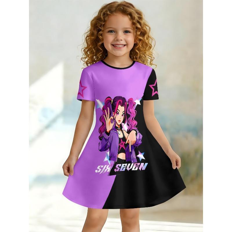 Swinging Dress for Young Children and Girls, Summer Short Sleeved Floral/animal Printed Casual Suitable for Birthday Parties