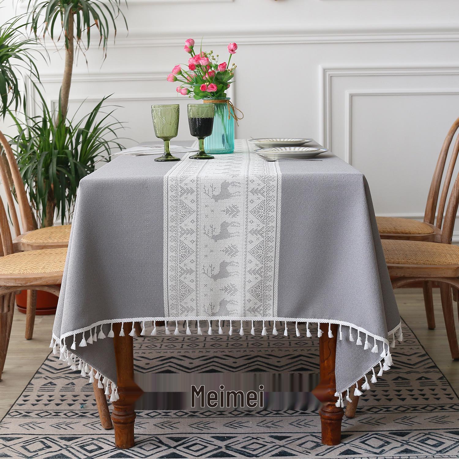 

Скатертина з бавовни та льону в скандинавському стилі з китицями - Ідеальна для різдвяних обідніх столів 110x170 cm