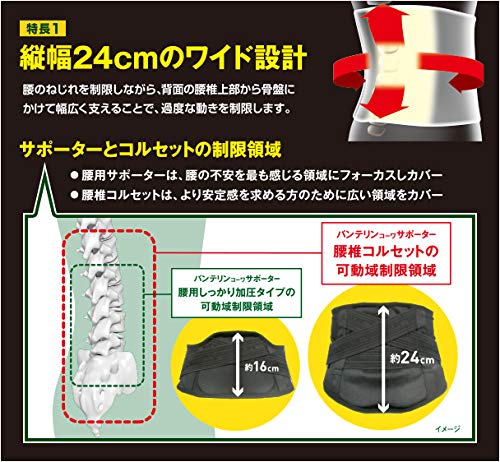 Vantelin Support Lumbar Corset, Large/Large (Belly Button Circumference 8-1cm), Black, Prevents Waist Wobble