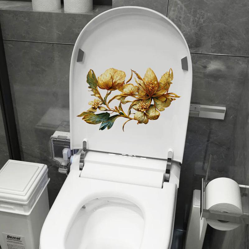 Golden Floral Wall Stickers Self-adhesive for Bedroom Bathroom Kitchen Door Decoration Removable Durable Home Decor