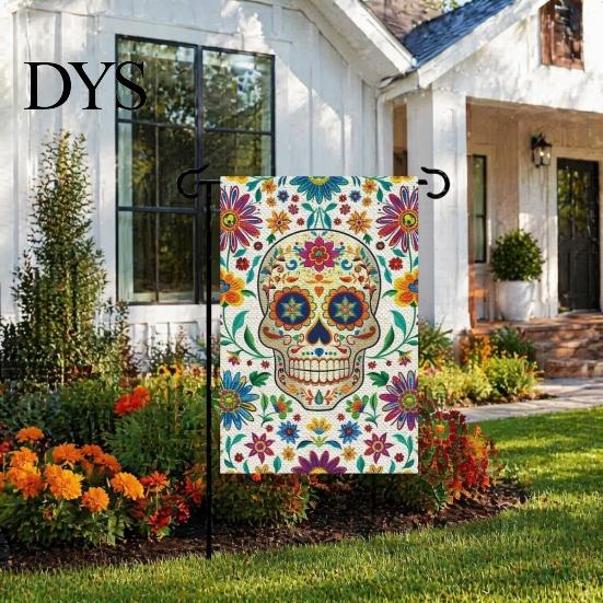 Durable Fabric Garden Flags Day of The Dead Flag, 12x18 Inch Floral Skull Decorative Yard Holiday Party Outdoor Banners Mexican Gothic Skeleton