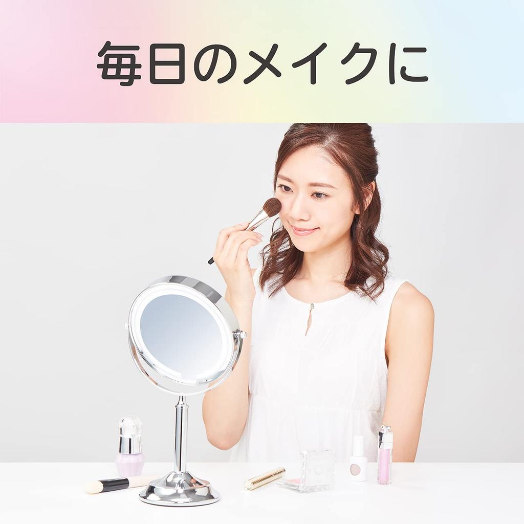 Koizumi LED Magnifying USB Tabletop Mirror, Glass, Dimmable, 136mm, Rechargeable, Type, Silver, KBE-3210/S