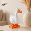 3D Printed Goose Sculpture Yard Statue, Cute White Long Neck Porch Decor with Lawn Ornament Orange Beak Feet, Outdoor Garden Decorative Figurine