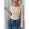 Women S Asymmetrical Neck Long Sleeve Knit Top Slim Fit Autumn Blouse