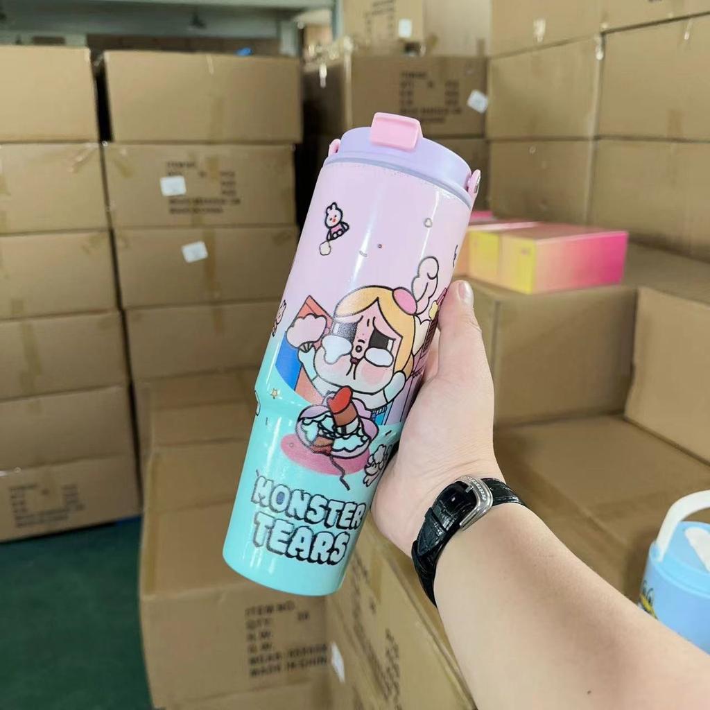 Creative cartoon 304 stainless steel thermos cup Children's portable handle cup Men's and women's 30oz large-capacity car cup