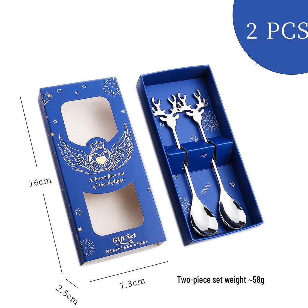 Reindeer-Themed 304 Stainless Steel Coffee and Dessert Mixing Spoon Gift Set In Cute Christmas Box
