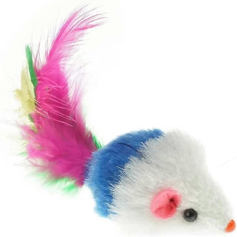Fluffy Pet Cat Toy Mouse, Cat Toy Mouse, Cat Pet Toy, Feather Tail Catcher, 10-Pack
