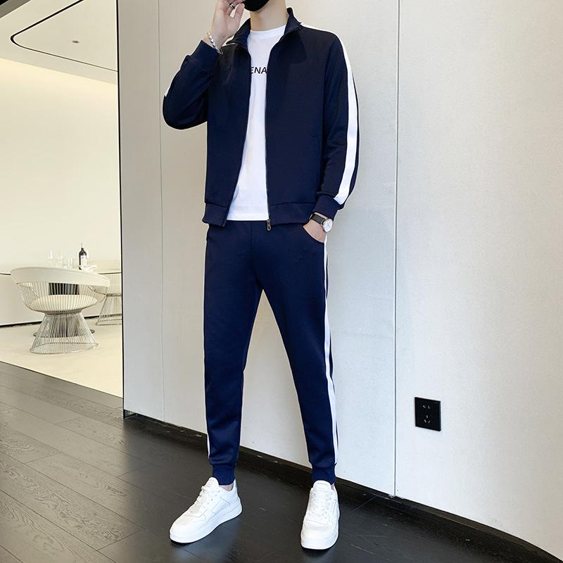 Soft Two-piece Men's Contrast Color Stand Collar Leisure Sports Suit