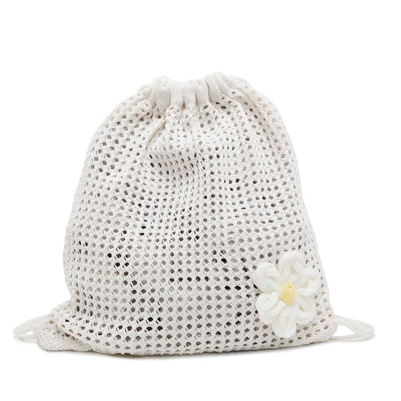 Woven bag women's new shoulder tote bag lazy wind knitted hollow flower double back beach bag