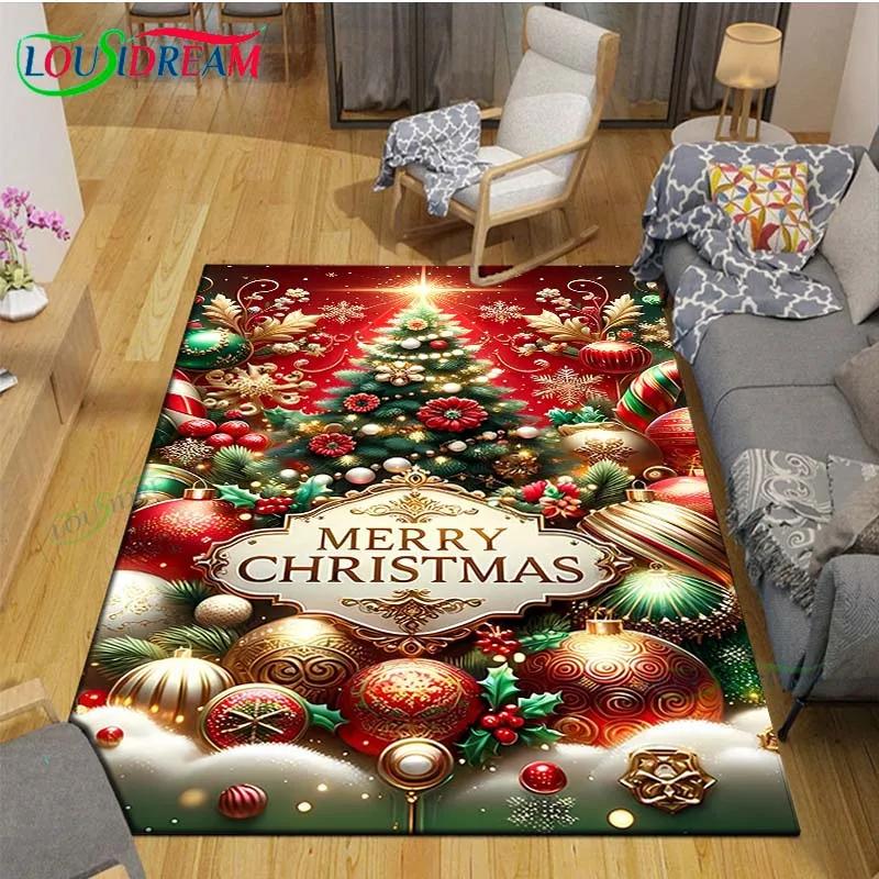Christmas Santa Claus Carpet Living Room Bedroom Carpet Balcony Bathroom Non-slip Door Mat Photography Props Birthday Gift