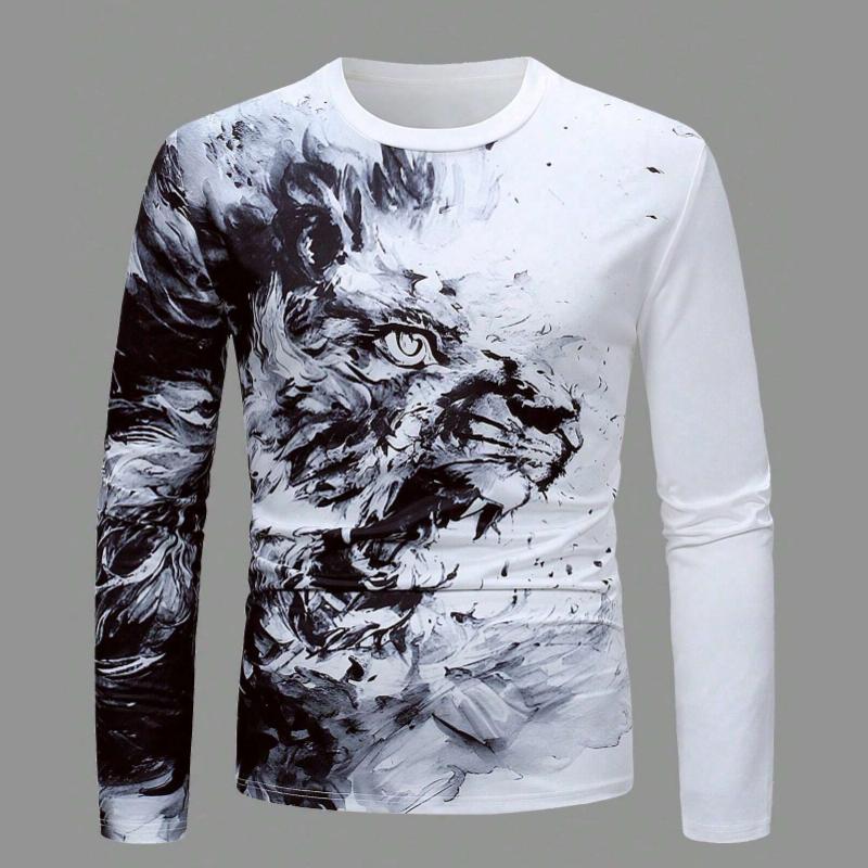 

Мужская одежда с длинным рукавом и круглым вырезом с 3D-цифровым принтом Футболка Мужская повседневная футболка-пуловер в стиле хип-хоп 2XL белый