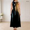 Robe Longue Imprimée Sans Manches Col Rond Décolleté Triple Découpe Grande Taille pour Femme