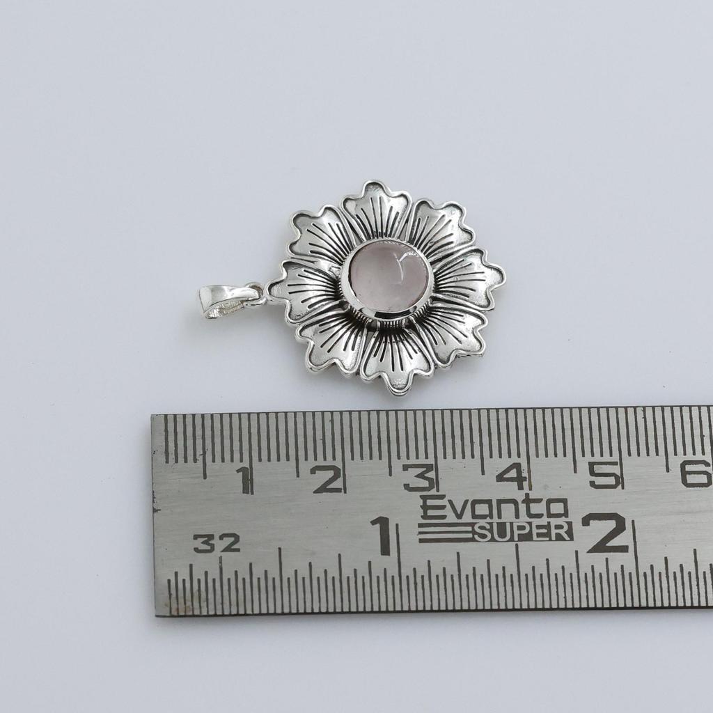 Rose Quartz Flower Silver Pendant, Pure 100% 925 Sterling Silver Handmade Jewelry, Silver Women Pendant Ap7118