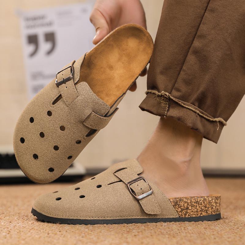 Baotou Slippers Summer New Fashion High-end Leather Surface Half Support Couple Beach Sandals Boken Cool Slippers