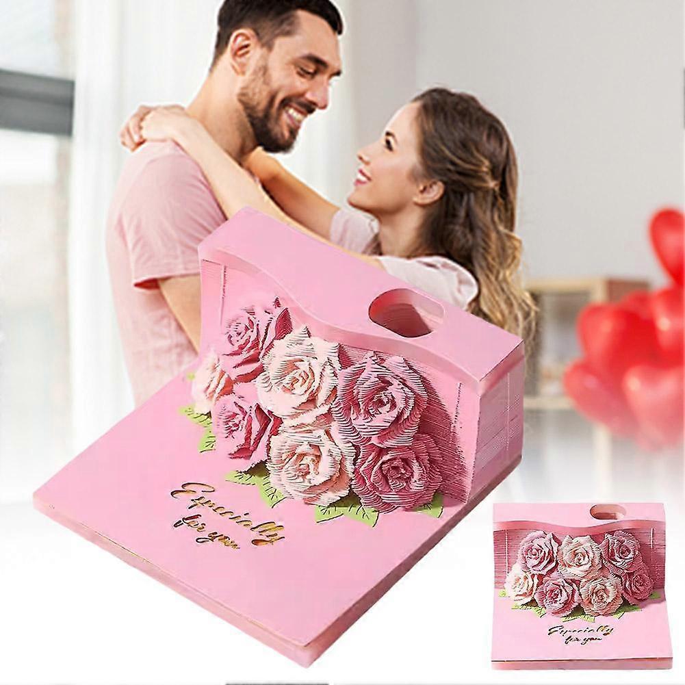 3D Valentine's Day Romantic Paper Sculpture Pink Rose Treehouse Notepad