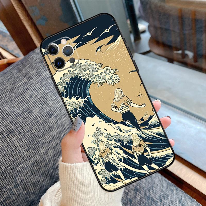 Japanese Surfers Phone Case For iPhone 16 15 13 12 11 14 Pro Max 12 13 mini XR 15 16 Plus 16e Cover Shell