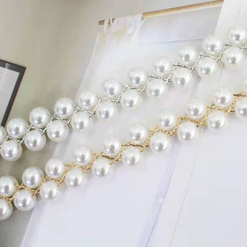 Women's Simple and Fashionable Double-layer Pearl Woven Decorative Dress with Waist-hugging Small Fragrance Style Thin Belt Sweet Waist Decoration