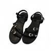 2025 summer new retro one-word buckle with flat sandals women's low-heeled beach shoes open-toed Roman women's shoes