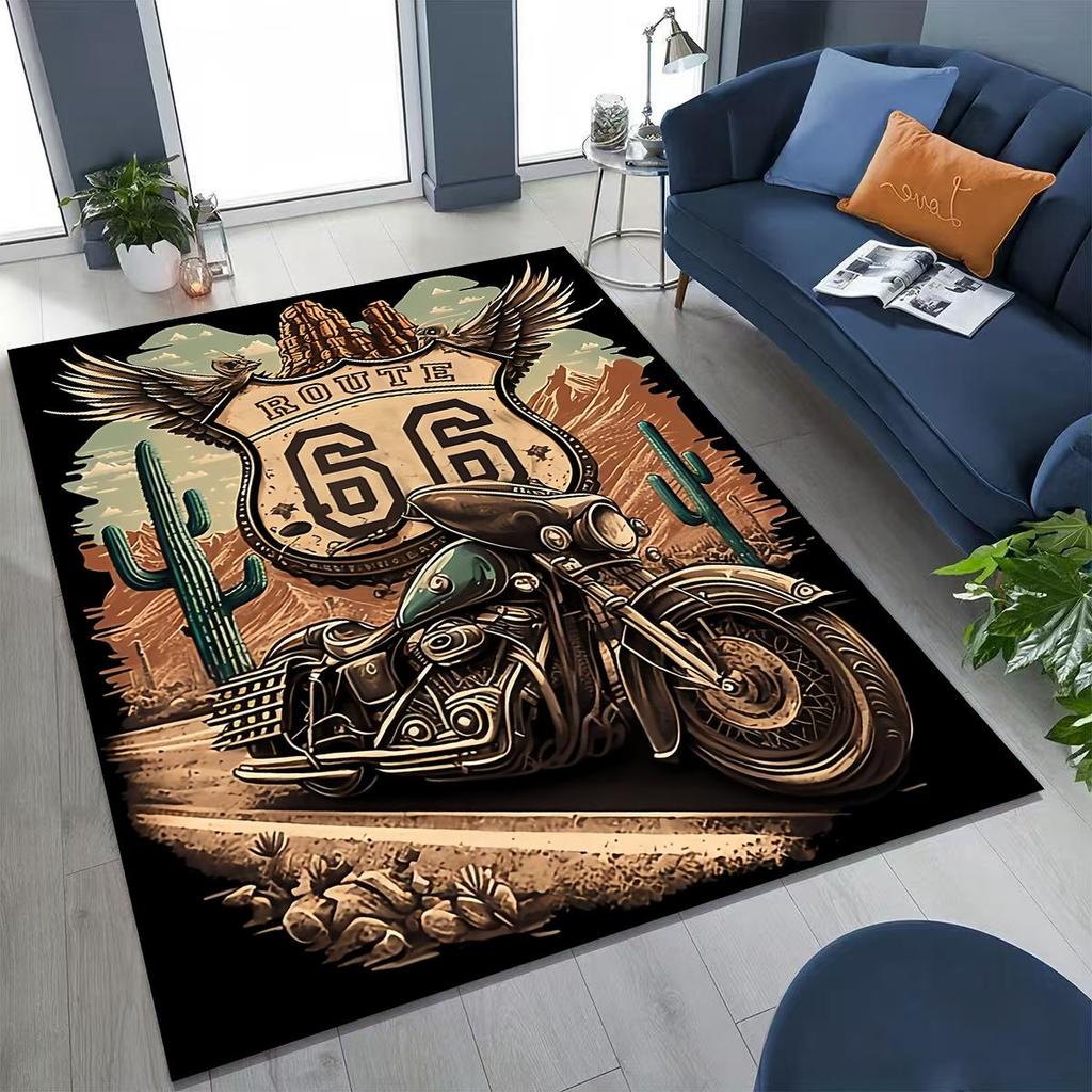 3D Retro Route 66 America Historic Mother Road Rug for Bedroom Living Room Sofa Home Doormat Decor,Larger Kid Non-slip Floor Mat