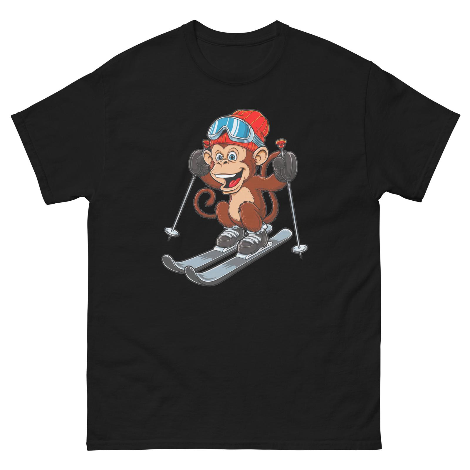 Monkey Skiing Skier Fun Cartoon Ski Shirt T-Shirt XL