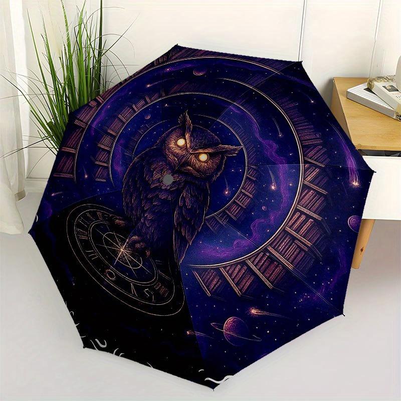 Enchanted Owl Mandala Wall Art: Mystical Decor for Your Space Umbrella, Cute Umbrella with Cute Design, Portable 3-Fold Compact Umbrella for Men & Wom