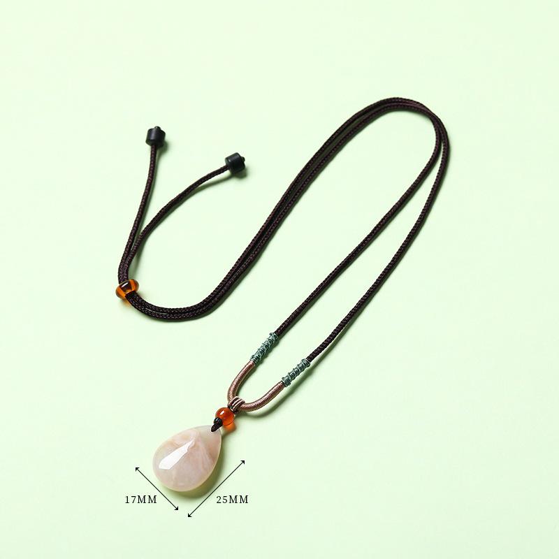 Elegant Natural White Agate Pendant Necklace with Wire Wrap, Fine Cord, Hanfu Inspired, New Chinese Style