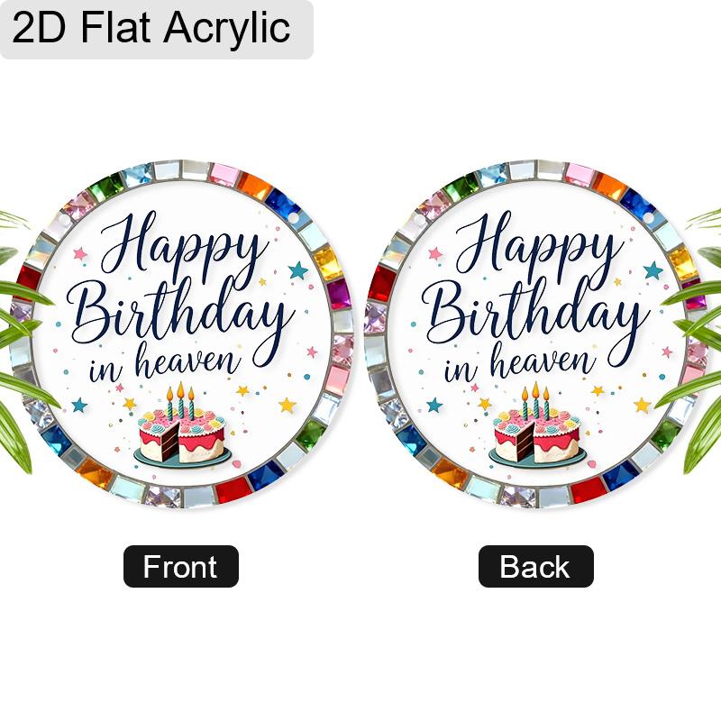 2D Flat Acrylic Happy Birthday in Heaven Suncatcher, 7.87in Cake Pattern Window Hanging Decor, Sympathy Gift for Remembrance Loved Ones
