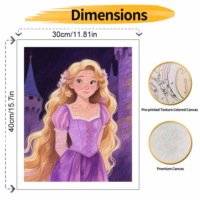 disney rapunzel digital oil painting hand painting kit diy home decoration. beautiful princess with long blonde hair in tower castle