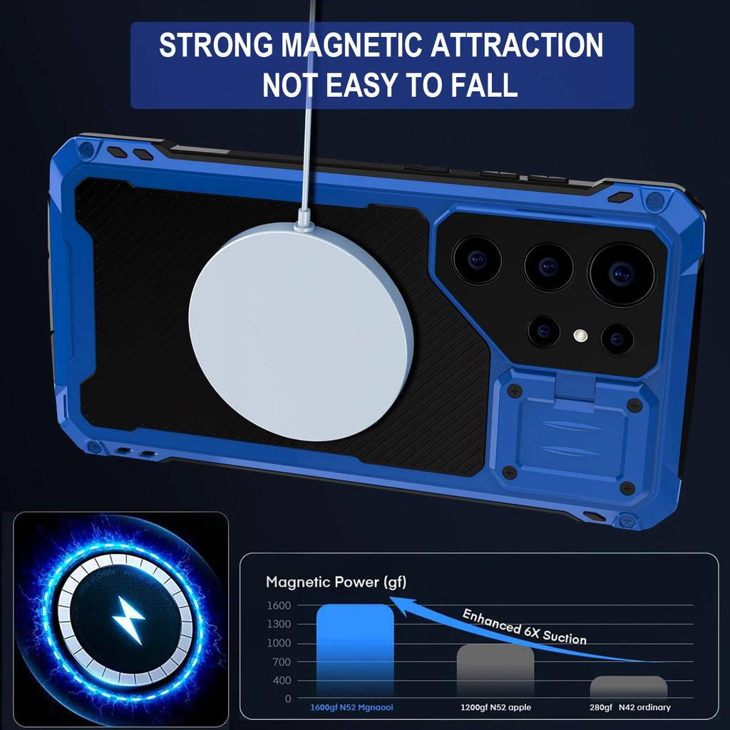 For Samsung S24 S23 S25 S26 Ultra IP54 Waterproof Aluminum Metal Magnetic Case Anti-fall Shockproof Lens Cover Stand Screen Film