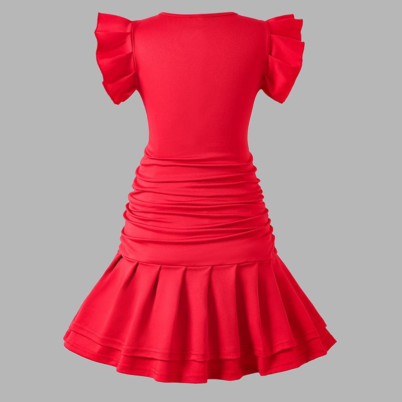 Girls' Princess Dress 2025 Summer Children's Fashion Short-sleeved Ruffled Bottom Wrap Fishtail Dress