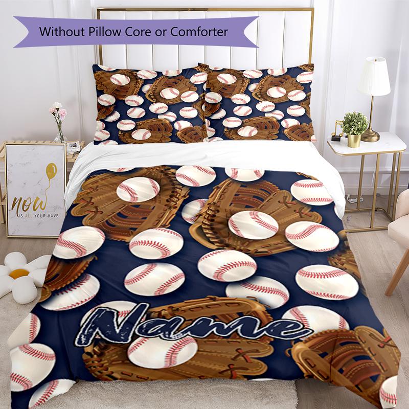3pcs Custom Name Baseball Bedding Set Duvet Cover Closure Includes 1 Duvet Cover & 2 Pillowcases, Soft and Comfortable for All Seasons.