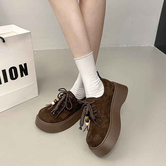 2025 fashion versatile platform single shoes women's new casual trendy shoes loafers women's comfortable spring and autumn beaded single shoes