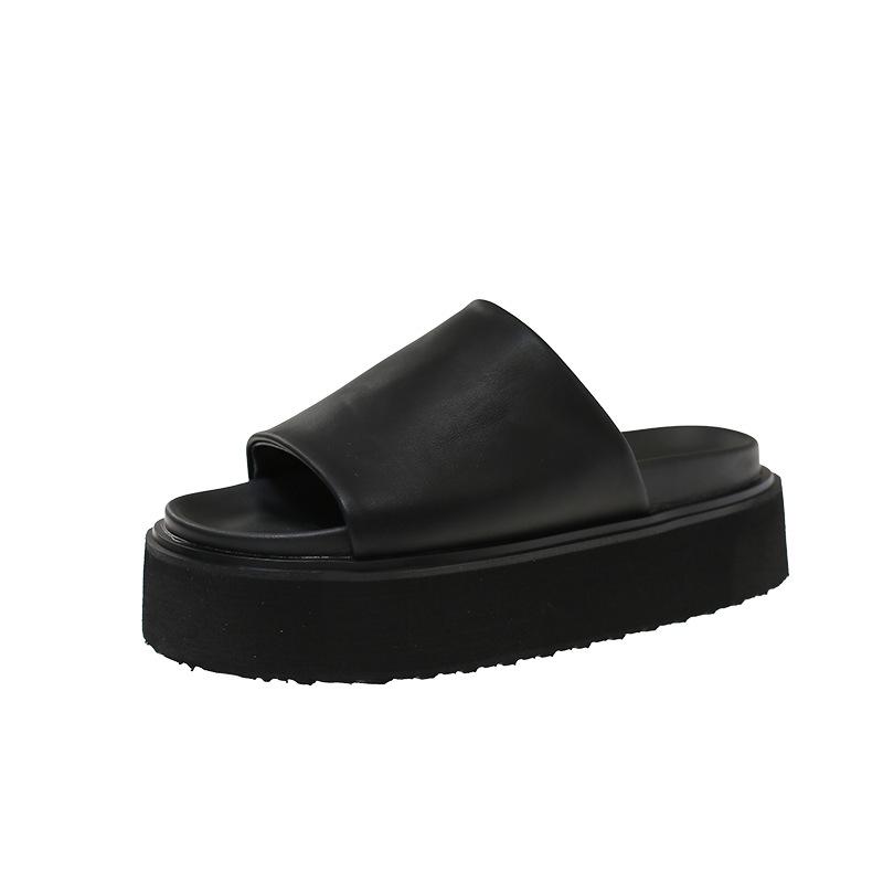 Summer new black thick-soled slippers women s wear fashionable and versatile thick-soled non-slip one-word drag soft bottom cool 35 чёрный