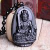 Vintage Retro Buddha Black God Rhinestone Obsidian Pendant Necklace Chain Unisex Men Women Fashion Gothic Amulet Talisman Jewelry Party Gift
