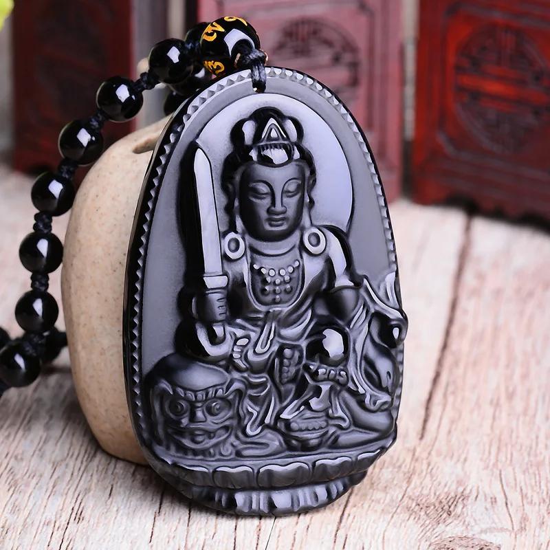 Vintage Retro Buddha Black God Rhinestone Obsidian Pendant Necklace Chain Unisex Men Women Fashion Gothic Amulet Talisman Jewelry Party Gift