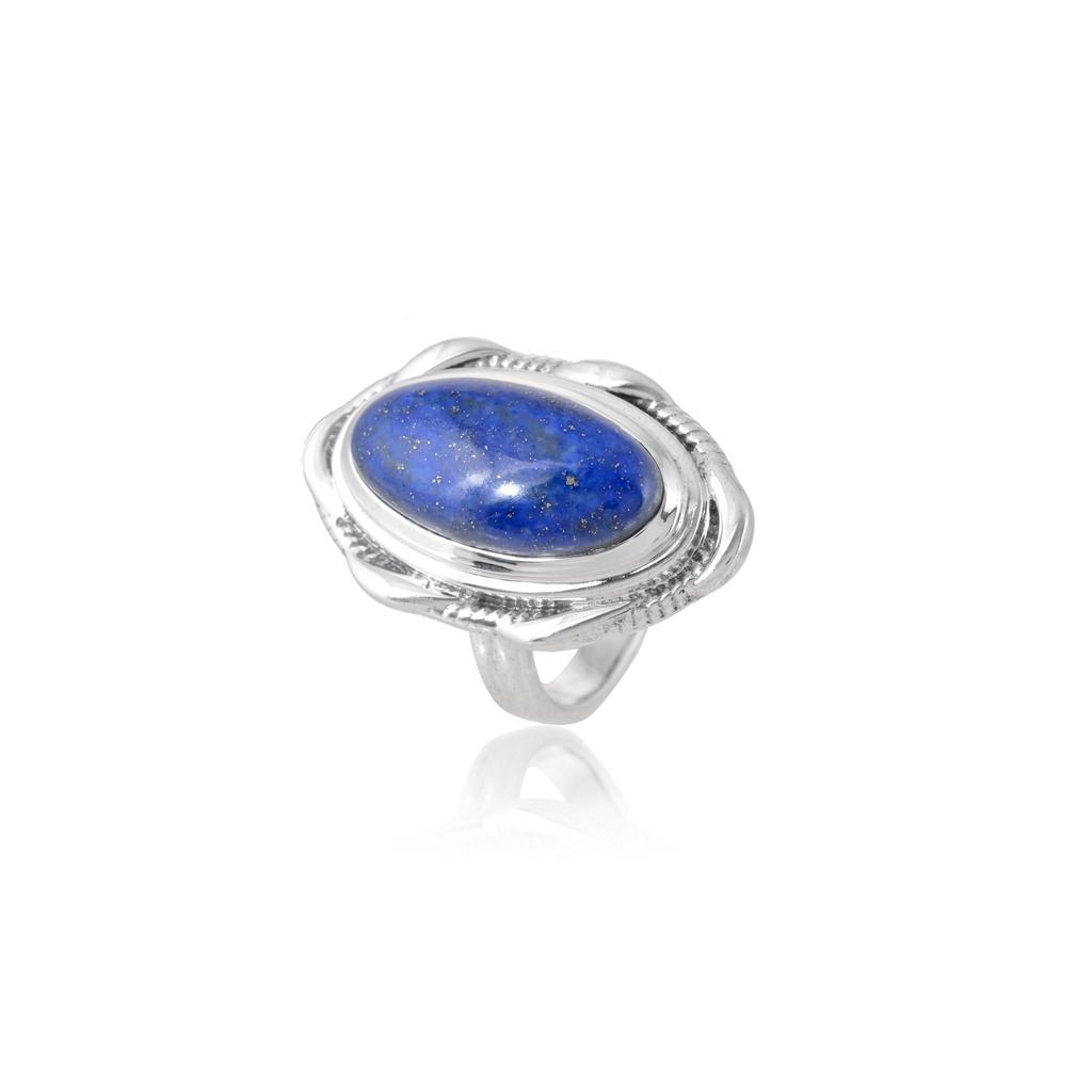Sterling Silver Lapis Lazuli Ring - Vintage Oval Statement Ring with Rope Border Detail, Christmas Gift for Her, Anniversary gift