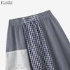 ZANZEA Damen Lässige Spitze Häkeln Patchwork Locker Karierte Röcke