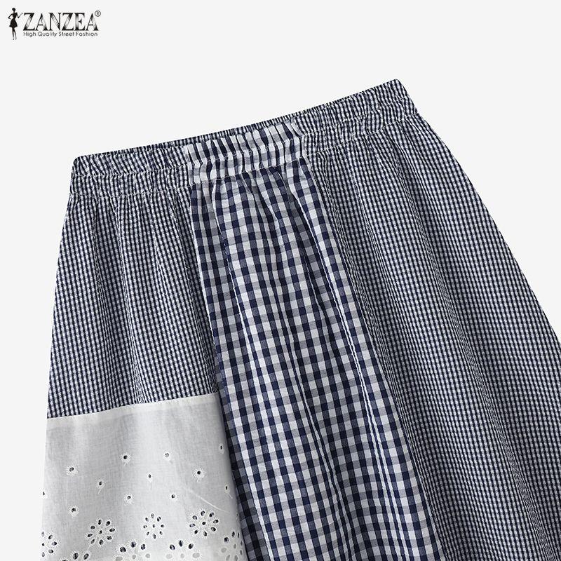 ZANZEA Γυναικείες Καθημερινές Δαντελωτές Κροσέ Πατςγουόρκ Φαρδιές Πλαϊνές Πλακέ Φούστες