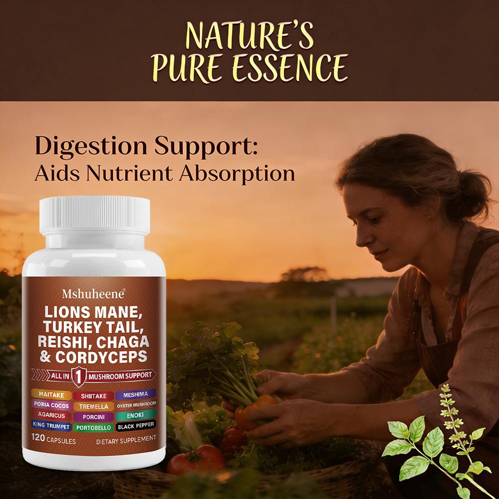 Herbal Extracts Supplement, With Lions Mane, Chaga, 120 Capsules Per Bottle