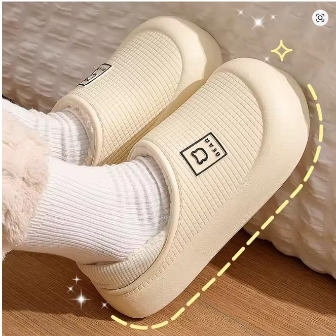 Waterproof Cotton Slippers for Women Men Winter Outdoor Indoor Non Slip Home Plush Shoes Thick Bottom Cute Bear Shoes Couple