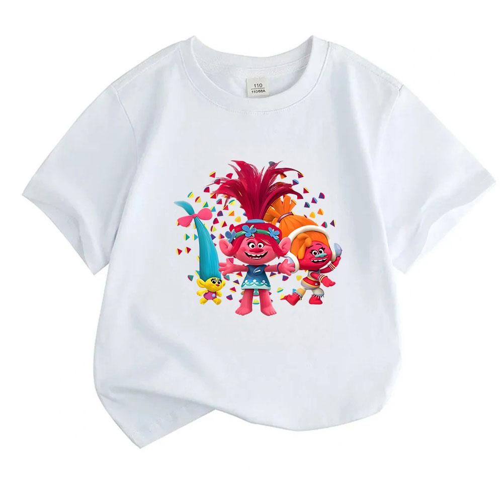 Kids Boys Girls 100% Cotton Crew Neck Short Sleeve T-Shirt, Cute Cartoon Troll Character Printed Casual Soft Lightweight Tee for Daily Wear Holiday Pa