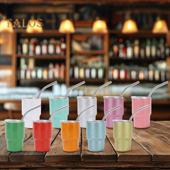 Mini sklenice na panáky s brčkem a víčkem 3 oz termohrnek z nerezové oceli s izolovanou sklenicí na panáky s ochranou proti úniku pro koktejlovou párty na whisky