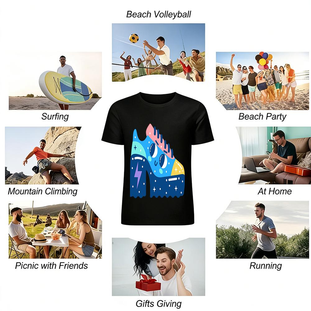 Cute Cartoon Shoe Print Kids T-shirt Trendy Casual Loose Short Sleeve Tee For Boys Girls Pure cotton T-shirt