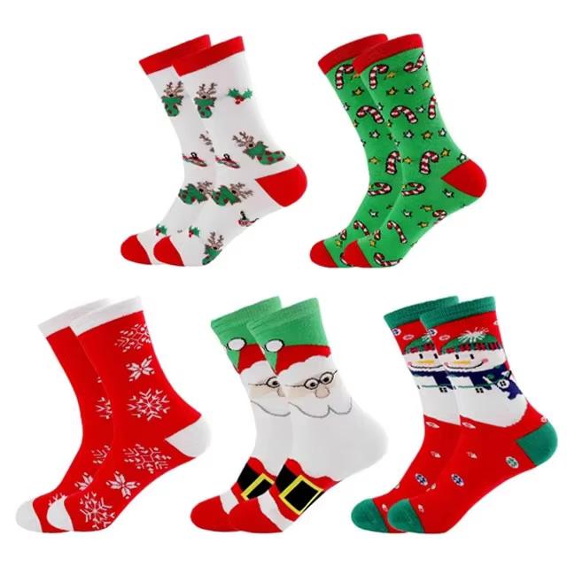 4 Pairs Men Women Christmas Printed Socks Cartoon Snowman Gingerbread Man Reindeer Santa Claus Suitable All Seasons Casual Socks