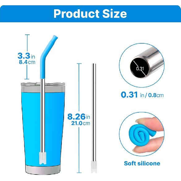 Stainless Steel Straws for 20 oz YETI Tumbler, 4 Pcs Metal Straws Reble with Silicone Tip for 20 oz Stanley Cup and 16 oz Glass Cups(Color 1)
