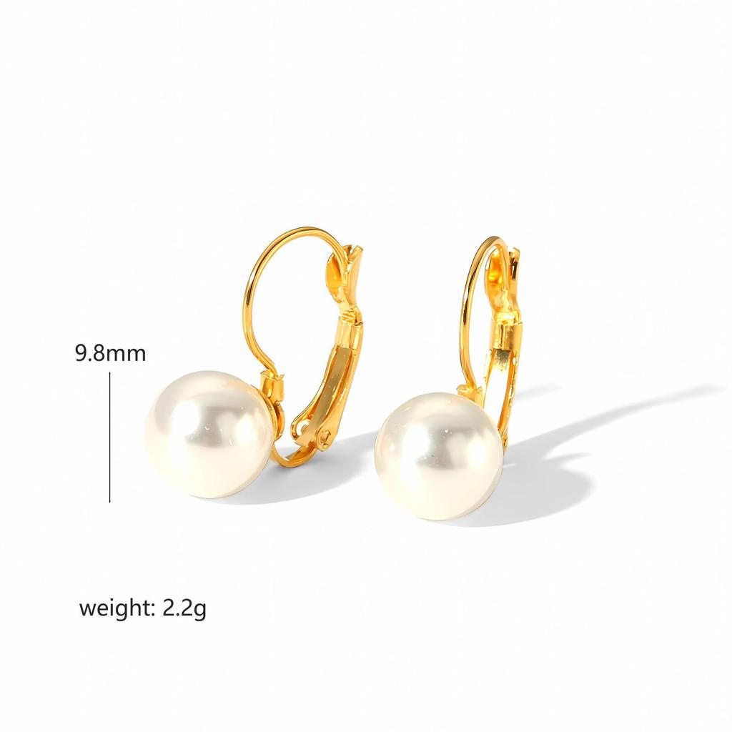 French Retro French Buckle Size Pearl Earrings Stainless Steel Earrings