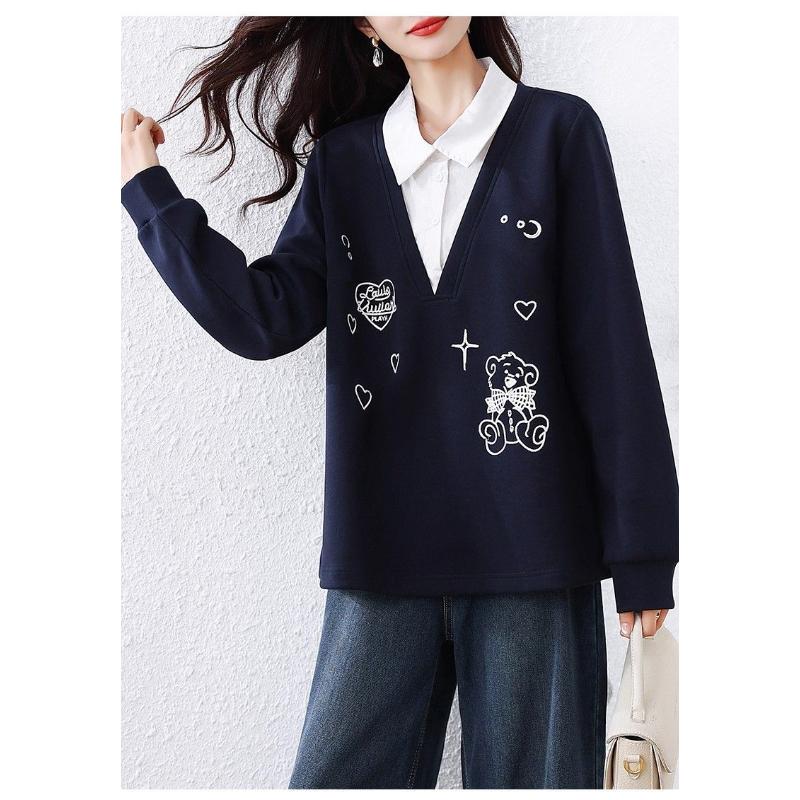 Temperament Fashionable Cute Fake Two-piece Sweatshirt Autumn 2025 New Loose Top for Women