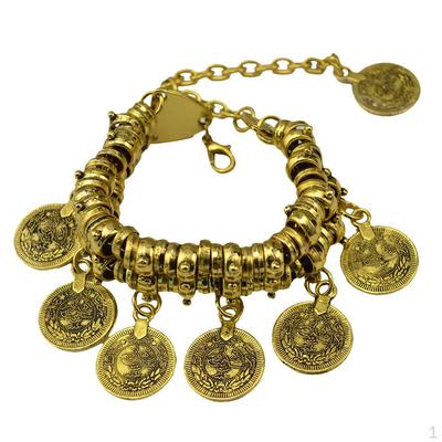 Zweilagiges Armband & Fußkettchen Kette mit Behomia Stil geschnitzten Münzen - Silber