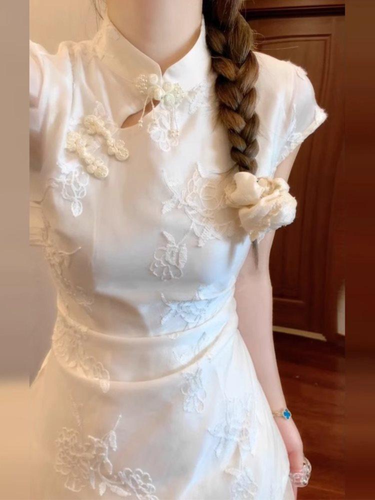 New Summer Chic Chinese Cheongsam Dress with Frog Buttons and Slant Placket