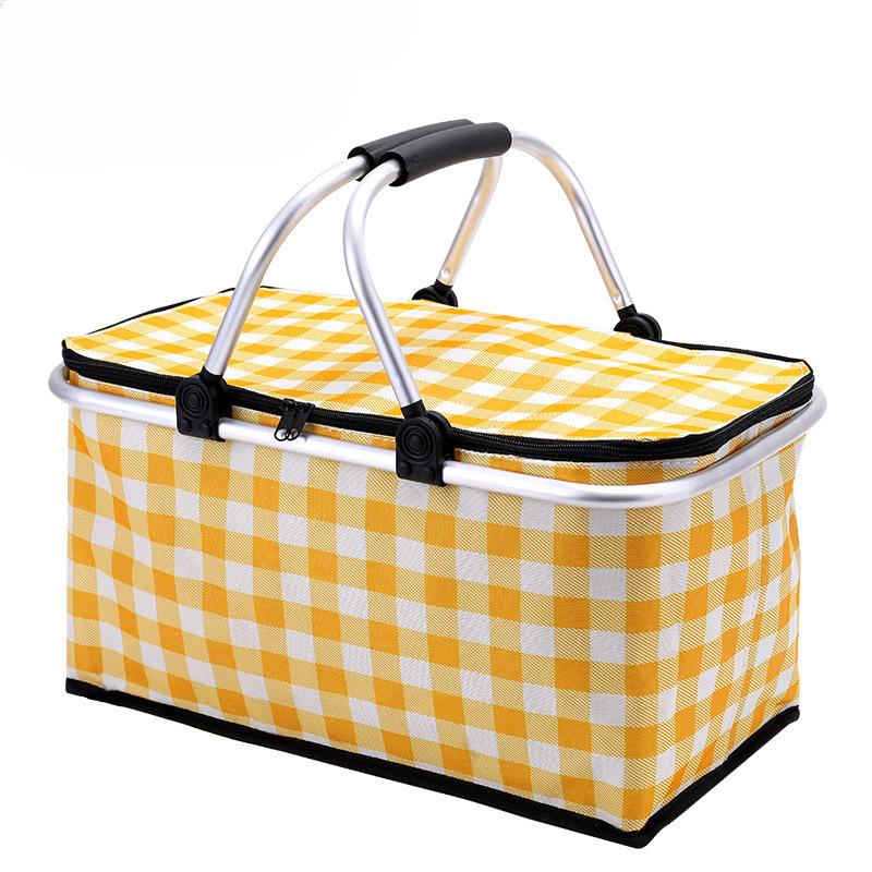 

New Folding Basket Picnic Basket Outdoor Handheld Basket Insulation Box Household Supermarket Shopping Storage Basket 47x27x23.5cm жёлтый